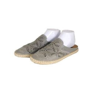 OluKai Women's Kaula Olu Ili US8,5 Gray Leather Perforated Espadrille Mules